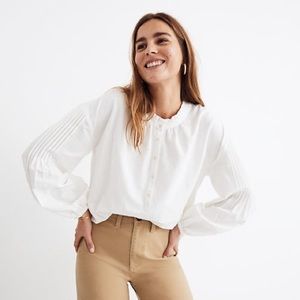 Madewell White Pintuck-Sleeve Button-Down Top